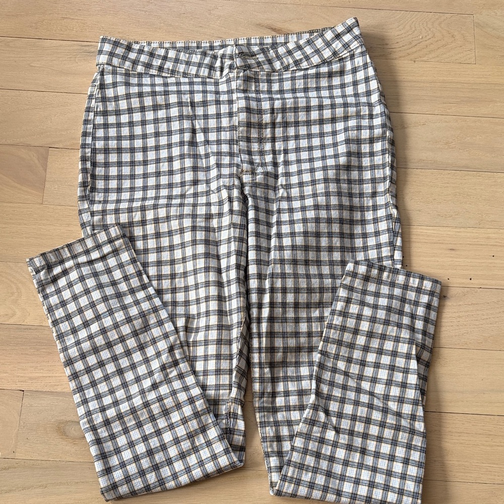 Free People Yellow and Blue Plaid Pants